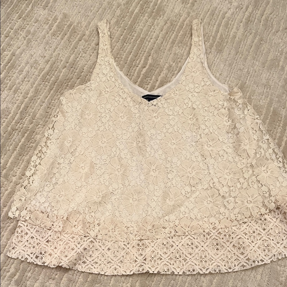 American Eagle Outfitters Cream Lace Tank Top